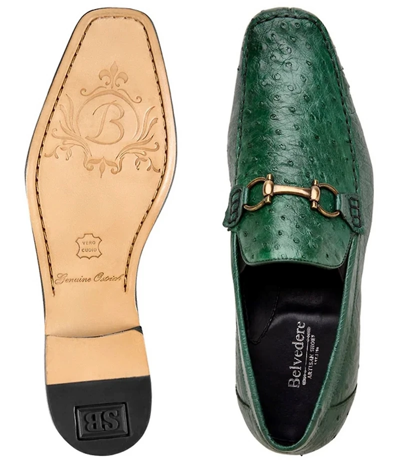 Belvedere Men's Bartolo Ostrich Quill Bit Buckle Dress Loafers
