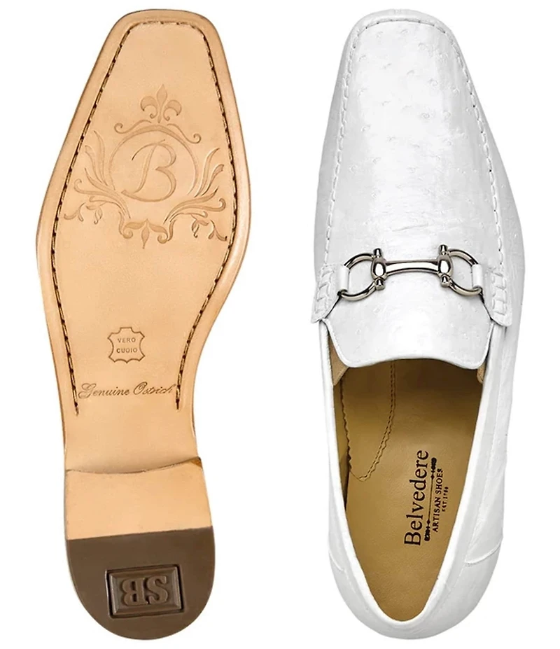 Belvedere Men's Bartolo Ostrich Quill Bit Buckle Dress Loafers