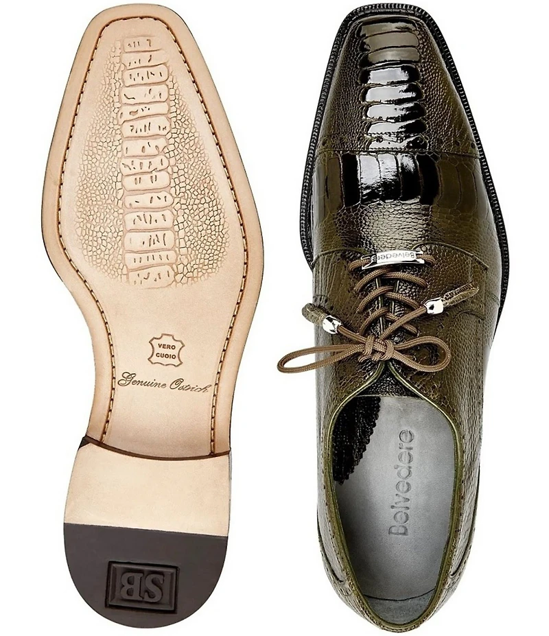 Belvedere Men's Batta Ostrich Cap Toe Lace Up Derby Dress Shoes