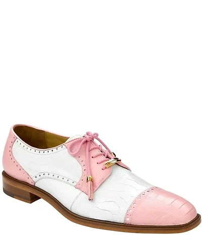 Belvedere Men's Batta Ostrich Cap Toe Lace Up Two-Tone Derby Dress Shoes
