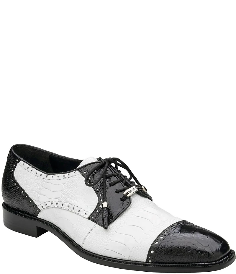 Belvedere Men's Batta Ostrich Cap Toe Lace Up Two-Tone Derby Dress Shoes
