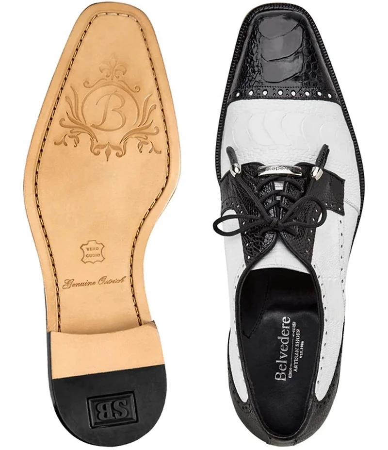 Belvedere Men's Batta Ostrich Cap Toe Lace Up Two-Tone Derby Dress Shoes