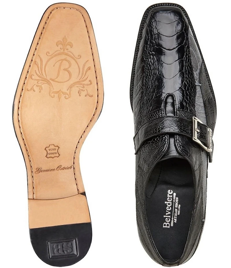 Belvedere Men's Marte Ostrich Monk Strap Dress Shoes