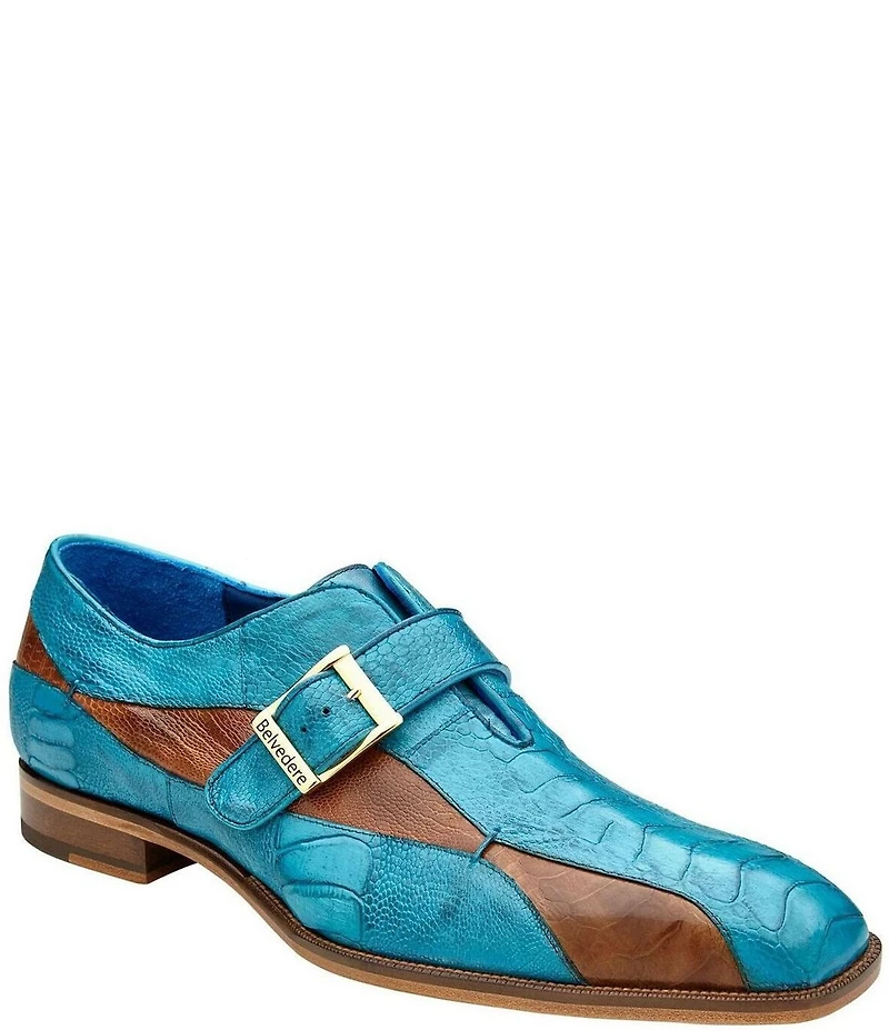 Belvedere Men's Marte Ostrich Monk Strap Dress Shoes