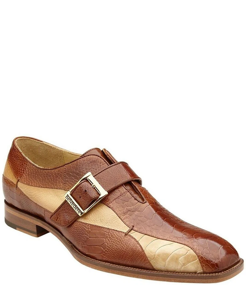 Belvedere Men's Marte Ostrich Monk Strap Dress Shoes