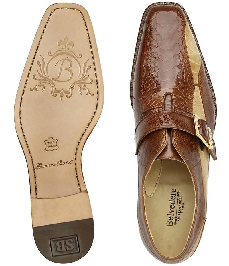 Belvedere Men's Marte Ostrich Monk Strap Dress Shoes