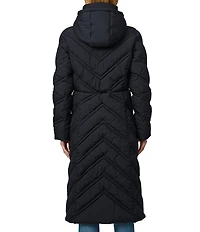 Bernardo Chevron Quilt Hooded Collar Slim Fit Front Zip Puffer Coat