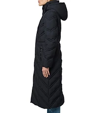 Bernardo Chevron Quilt Hooded Collar Slim Fit Front Zip Puffer Coat