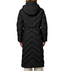Bernardo Chevron Quilt Hooded Collar Slim Fit Front Zip Puffer Coat