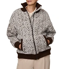 Bernardo Chevron Texture Rib-Knit Zip Front Bomber Jacket