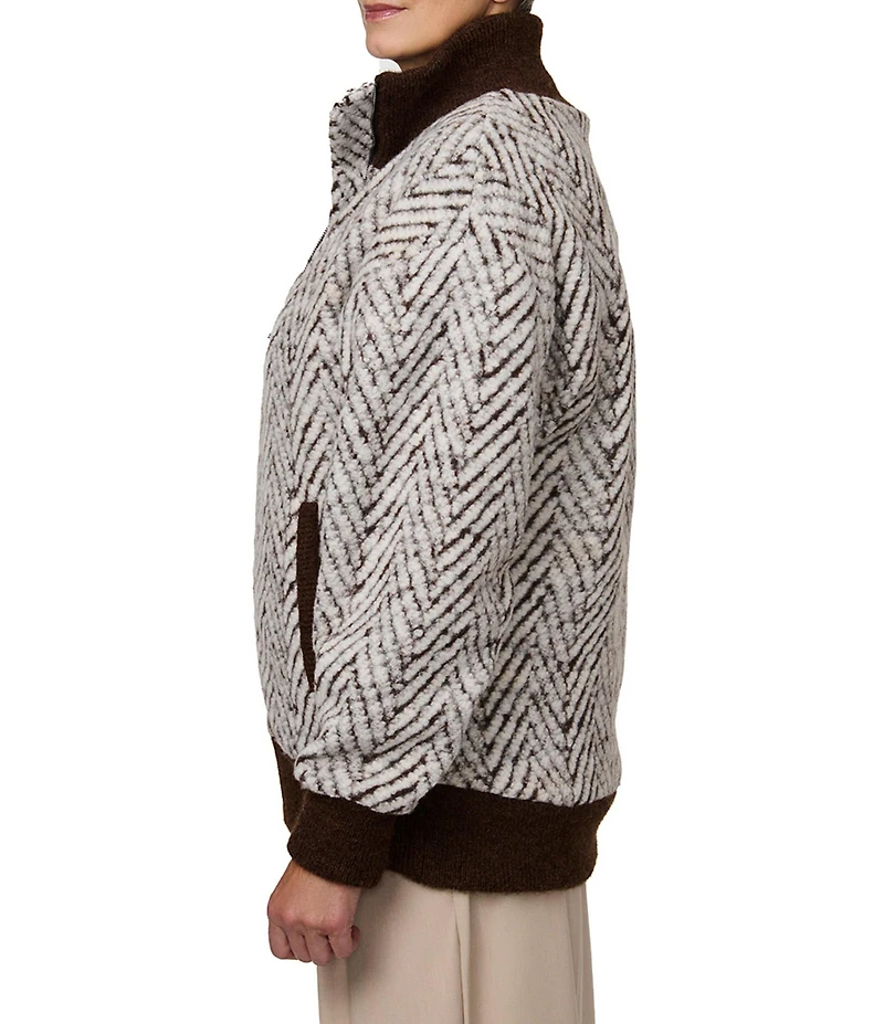 Bernardo Chevron Texture Rib-Knit Zip Front Bomber Jacket