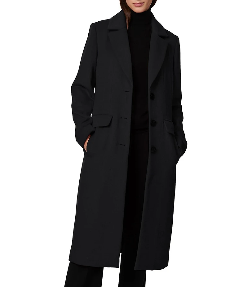 Bernardo Dart Wool Blend Notch Collar Button Front Single Breasted Coat