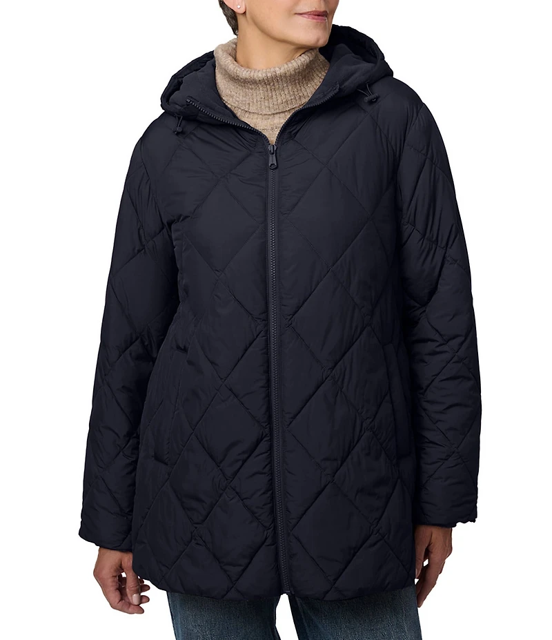 Bernardo Diamond Quilt Hooded Packable Zip Front Puffer Jacket