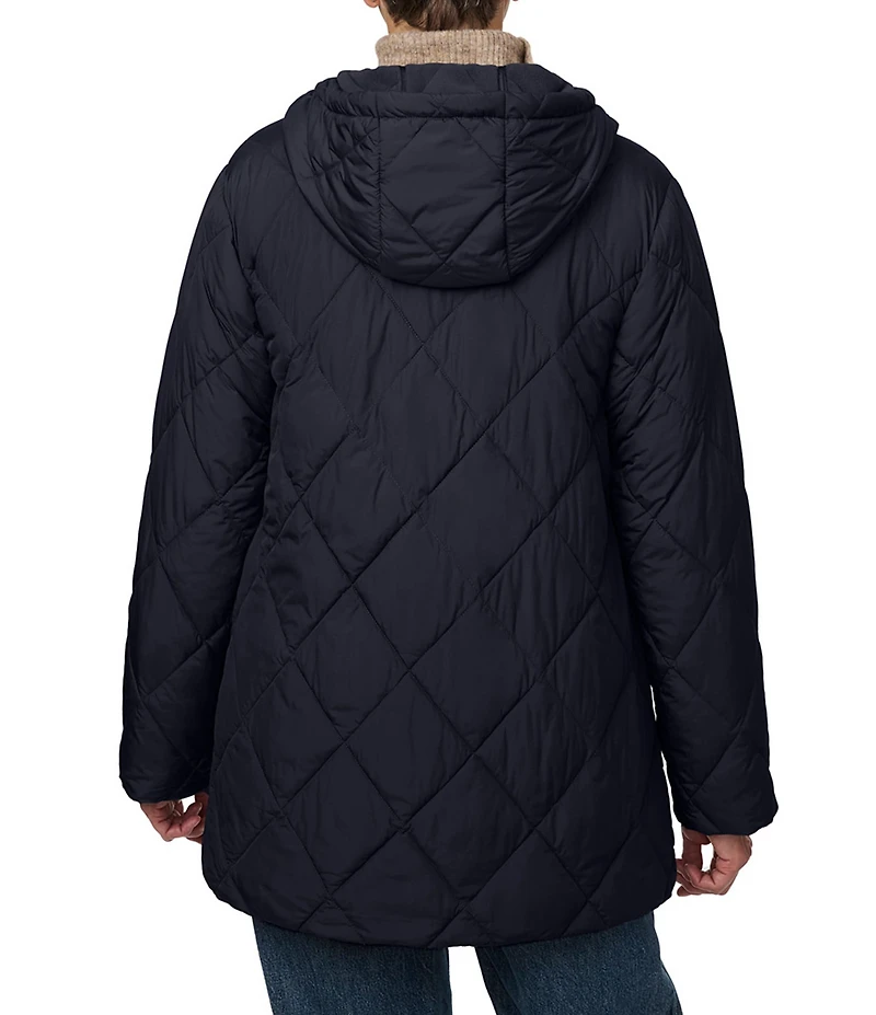 Bernardo Diamond Quilt Hooded Packable Zip Front Puffer Jacket