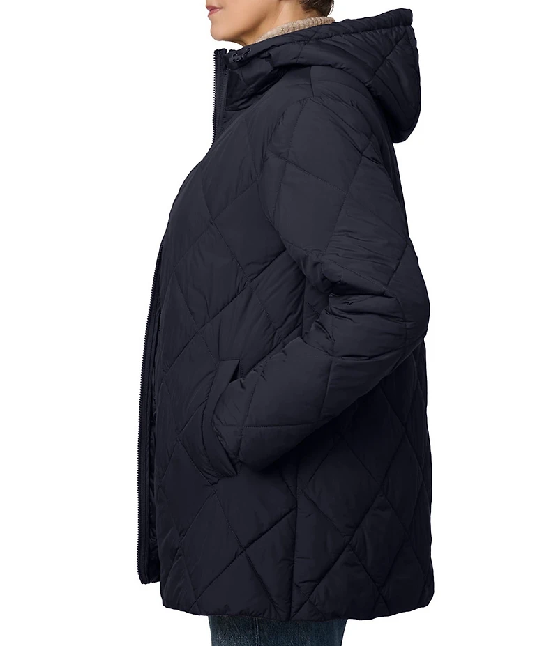 Bernardo Diamond Quilt Hooded Packable Zip Front Puffer Jacket