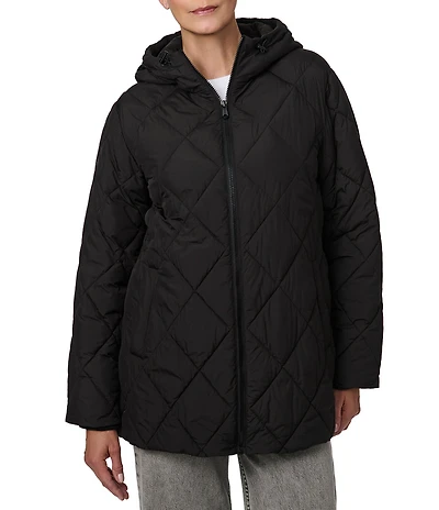 Bernardo Diamond Quilt Hooded Packable Zip Front Puffer Jacket
