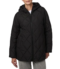Bernardo Diamond Quilt Hooded Packable Zip Front Puffer Jacket