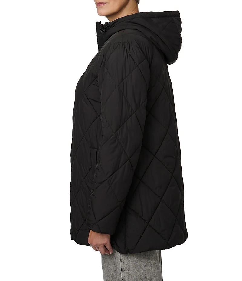 Bernardo Diamond Quilt Hooded Packable Zip Front Puffer Jacket
