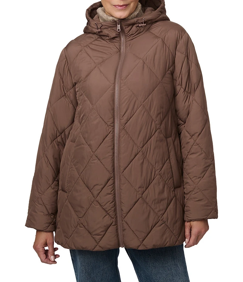 Bernardo Diamond Quilt Hooded Packable Zip Front Puffer Jacket