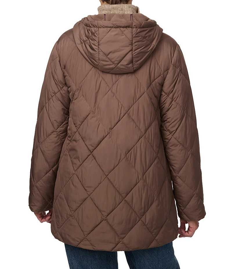 Bernardo Diamond Quilt Hooded Packable Zip Front Puffer Jacket