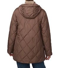Bernardo Diamond Quilt Hooded Packable Zip Front Puffer Jacket