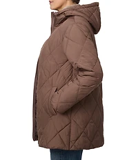 Bernardo Diamond Quilt Hooded Packable Zip Front Puffer Jacket