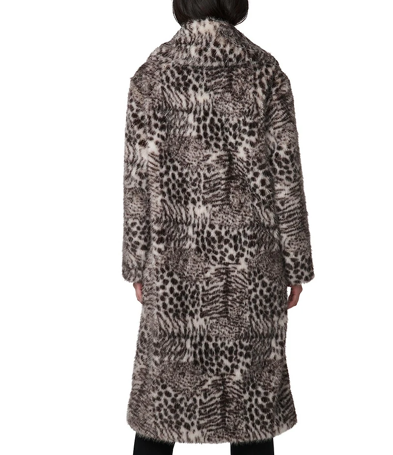 Bernardo Faux Fur Leopard Print Oversize Point Collar Single Breasted Coat