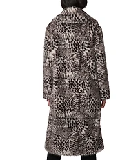 Bernardo Faux Fur Leopard Print Oversize Point Collar Single Breasted Coat