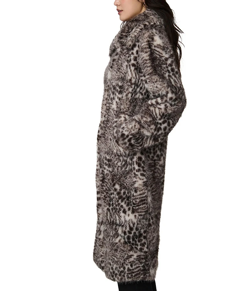 Bernardo Faux Fur Leopard Print Oversize Point Collar Single Breasted Coat