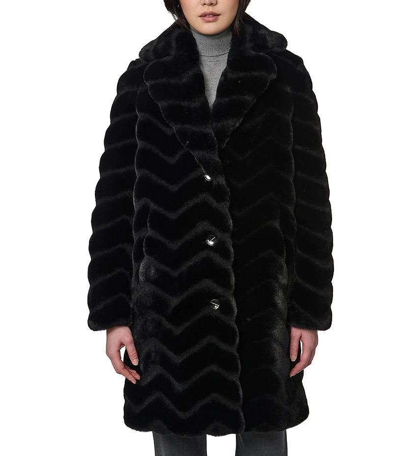 Bernardo Faux Fur Notch Collar Oversize Fit Single Breasted Coat