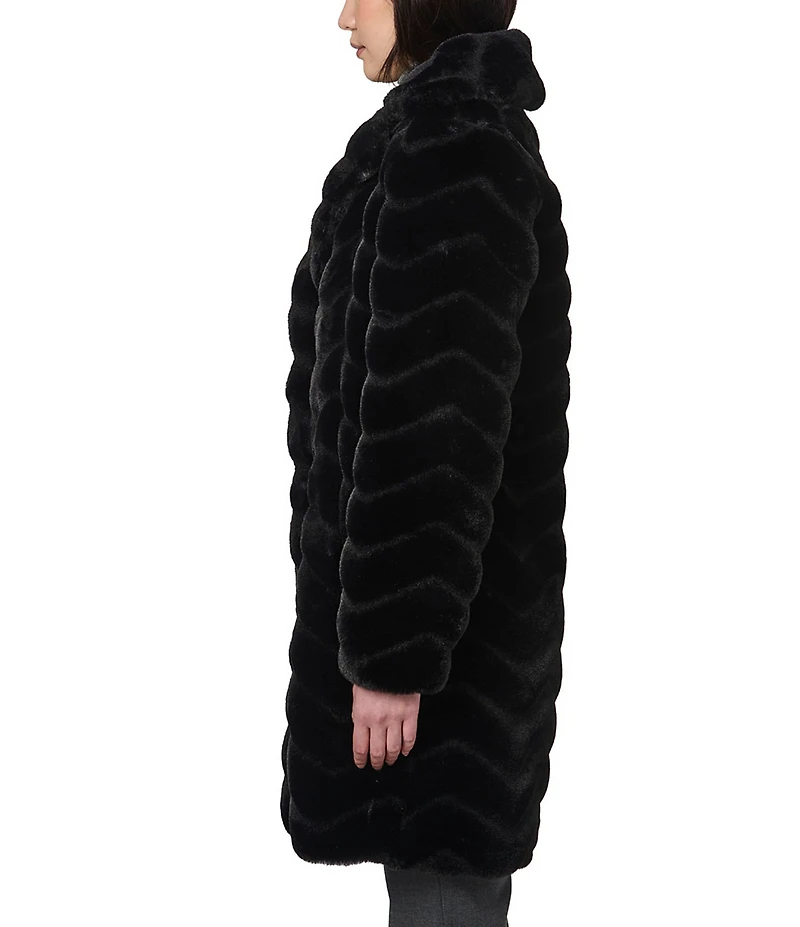 Bernardo Faux Fur Notch Collar Oversize Fit Single Breasted Coat