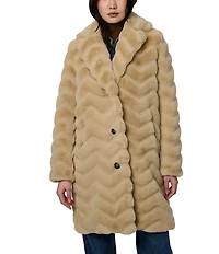 Bernardo Faux Fur Notch Collar Oversize Fit Single Breasted Coat