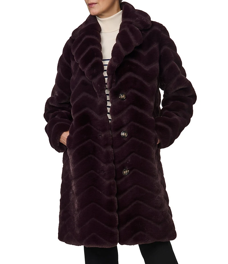 Bernardo Faux Fur Notch Collar Oversize Fit Single Breasted Coat