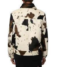 Bernardo Faux Hair Cow Print Point Collar Button Front Jacket