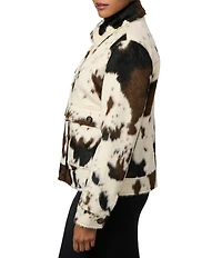 Bernardo Faux Hair Cow Print Point Collar Button Front Jacket