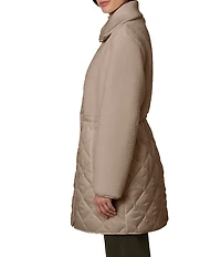 Bernardo Faux Sherpa Rib Collar Internal Drawcord Waist Zip Front Jacket