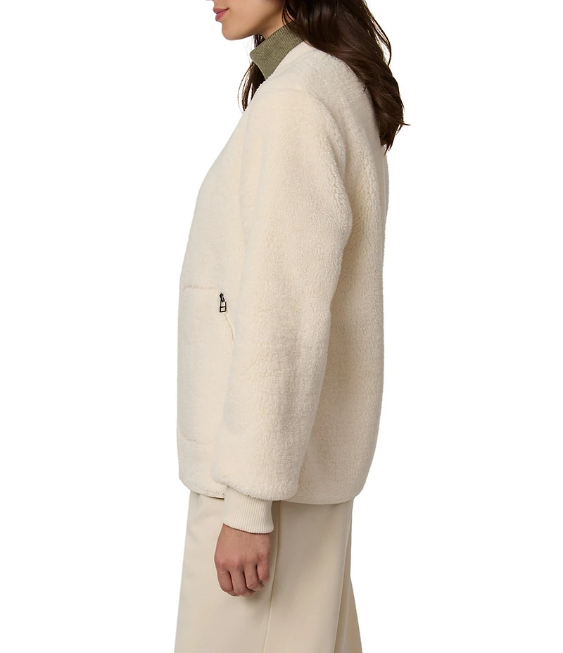 Bernardo Faux Sherpa Rib Collar Zip Front Jacket