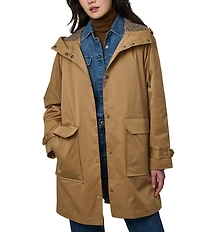 Bernardo Hooded Stand Collar Long Sleeve Draw Cord Raincoat