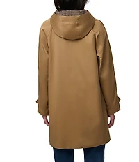 Bernardo Hooded Stand Collar Long Sleeve Draw Cord Raincoat