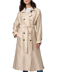 Bernardo Ladies Satin Shimmer Texture Belted Double Breasted Trench