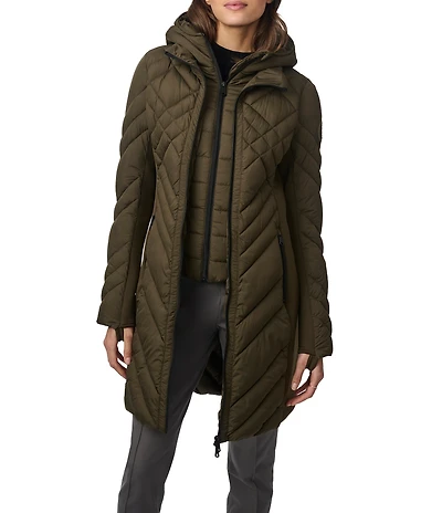 Bernardo Lattice Quilt Stand Collar Thumb Hole Cuff Sleeve Puffer Coat