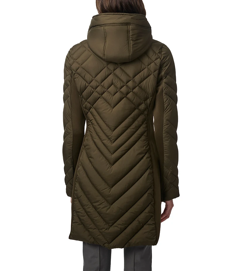 Bernardo Lattice Quilt Stand Collar Thumb Hole Cuff Sleeve Puffer Coat