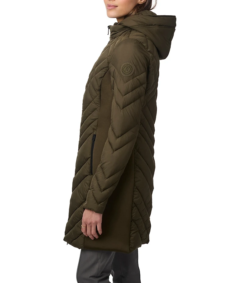 Bernardo Lattice Quilt Stand Collar Thumb Hole Cuff Sleeve Puffer Coat