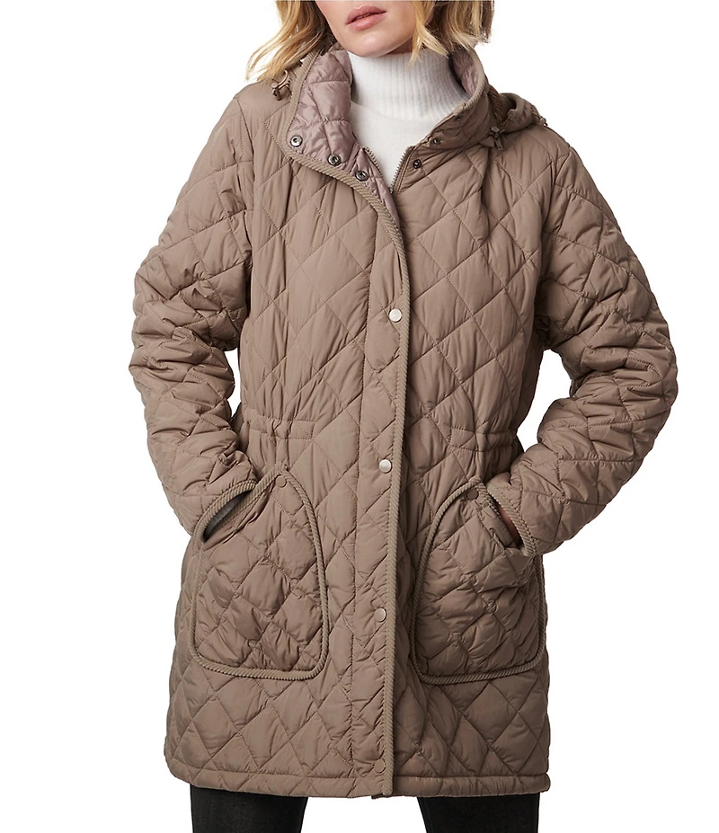 Bernardo Quilted Stand Collar Cinched Waist Zip Front Puffer Jacket