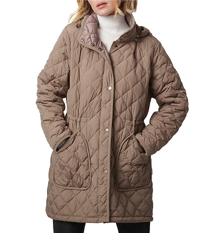 Bernardo Quilted Stand Collar Cinched Waist Zip Front Puffer Jacket