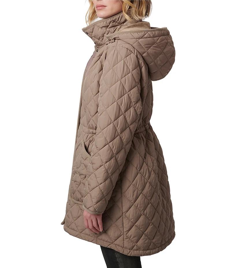 Bernardo Quilted Stand Collar Cinched Waist Zip Front Puffer Jacket