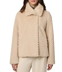 Bernardo Small Chevron Stand Collar Faux Fur Jacket