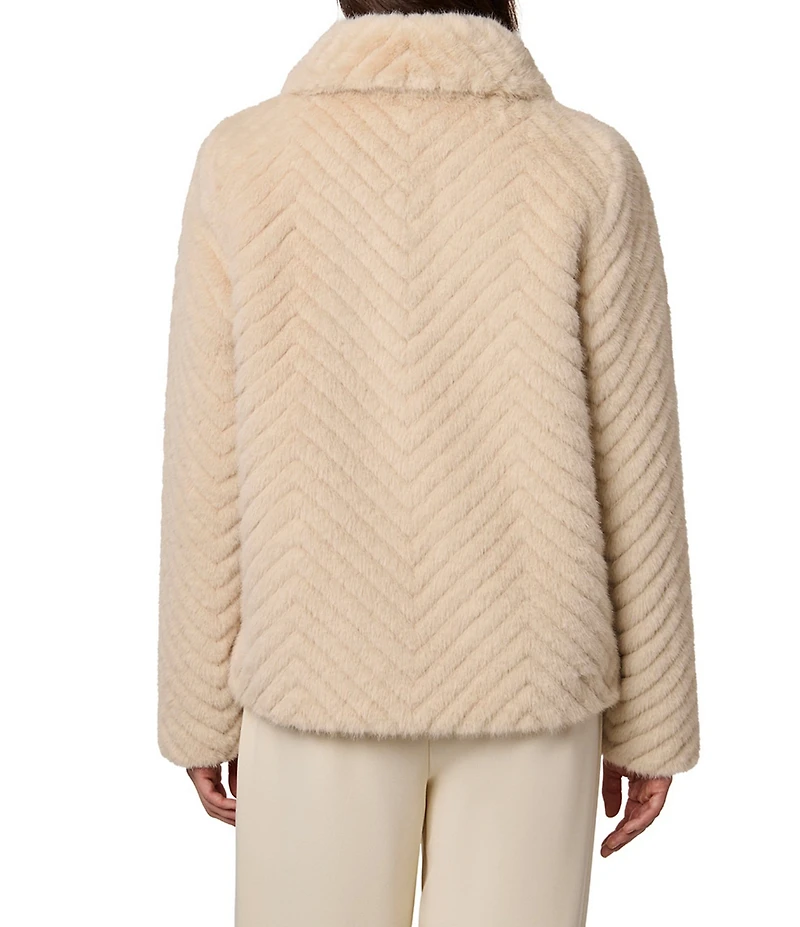 Bernardo Small Chevron Stand Collar Faux Fur Jacket