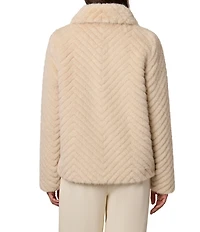 Bernardo Small Chevron Stand Collar Faux Fur Jacket