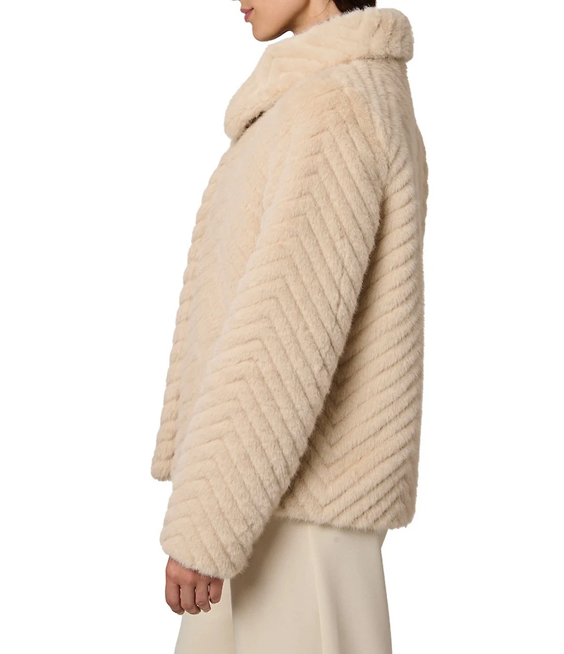 Bernardo Small Chevron Stand Collar Faux Fur Jacket